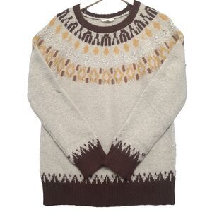 Mystree S Sweater Pullover Fair Isle Nordic Stretchy Fuzzy Knit Ski Preppy Fall